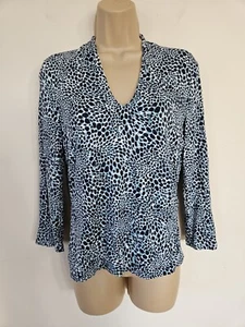 HOBBS Black Green & White Spotted Animal Print Top M Stretch Long Sleeve T-shirt - Picture 1 of 18