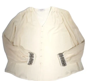 Blusa Ellen Tracy para mujer transparente manga larga adornada con cuentas abotonadas talla M - Imagen 1 de 4