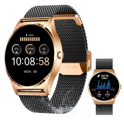 XCOAST JOLI Damen Smartwatch, brilliantes AMOLED Display, Edelstahl, iOS+Android