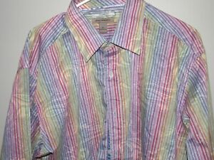 JOHNSTON & MURPHY Mens XL Button Up Shirt Colorful Swirl Stripes Tailored Fit