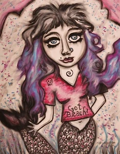 BEACH GOTH MERMAID Art Print 5x7 Fantasy Woman Collectible Signed Artist KSams - Picture 1 of 1