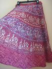 True Vintage 1980S M L Indian Hand Block Printed 100% Cotton Gauze Wrap Skirt