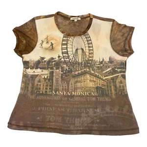 One World Santa Monica, Ca Sepia Short Sleeve Print Marble T-Shirt Size XL - Picture 1 of 3