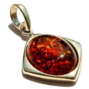 925 Solid Sterling Silver Honey Baltic Amber Oval Classic Designer Nice Pendant - Picture 1 of 3