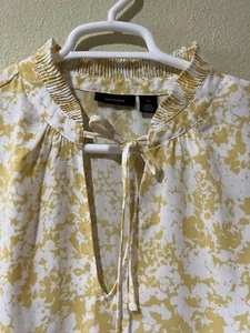 Halogen Blouse Women's 3X Yellow White Tie Front Ruffle Tunic Top Spring a3 - Picture 1 of 5