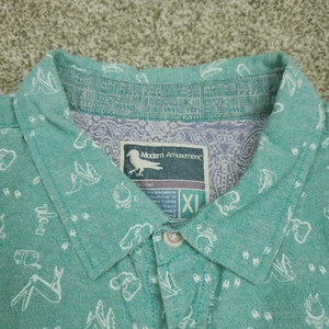 Modern Amusement Button Shirt Men XL XLarge Green Casual Camping Allover Print - Picture 1 of 24