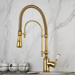 21.4"Gold Kitchen Sink Pull Down Spout Mixer Faucet Single Hole Deck Mount Tap - Bild 1 von 11