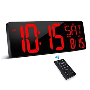 Large Digital Wall Clock with Remote Control, 16.5 Inch LED Large Display Red - Picture 1 of 7