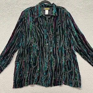 Bob Mackie Burnout Velvet Top Womens 2X Sheer Silk Blend Art Artsy Colorful - Picture 1 of 11