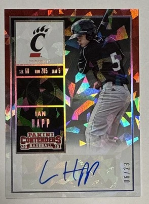 Boleto universitario Ian Happ 2015 Contenders variación hielo agrietado novato automático 23/06 Foto 1 de 2