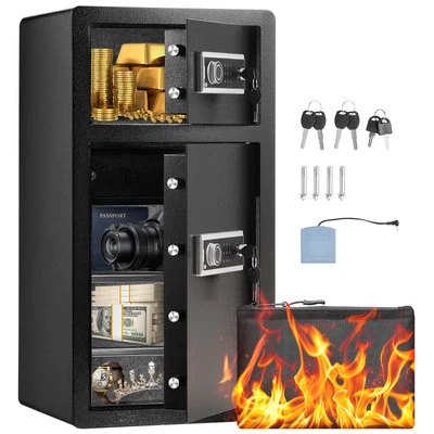 Double Door 5.5 cu.ft Safe Box with Key Lock Password Cabinet Black - Image 1 of 4