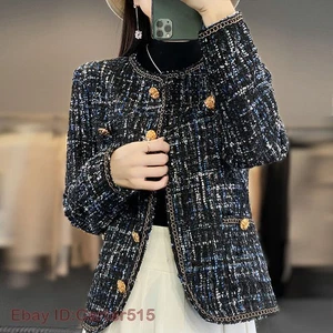 Abrigo Otoño Tweed Mezcla Lana Para Mujer Nuevo Francés Chaqueta Corta Botón Calce Ajustado Top - Imagen 1 de 27