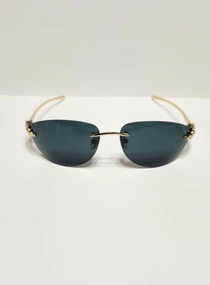 Vintage CARTIER PANTHERE WINDSOR GOLD SUNGLASSES w/ Blue Lens - Image 1 of 4