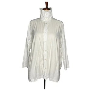 Eskandar Neiman Marcus Tunic Size 1 10 12 White Cotton Mock Neck Dolman England - Picture 1 of 9