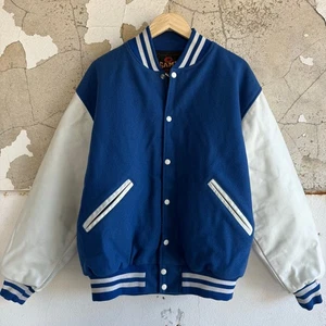 Vintage Varsity Jacket Mens XL Wool Leather Letterman Blue White USA Made GAME - Picture 1 of 8