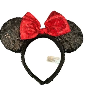 Disney Parks Minnie Mouse black sequin headband with red bow - Picture 1 of 4