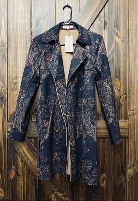 Anthropologie Solitaire Paisley Boho Western Trench Coat Jacket Sz Small - Image 1 of 4