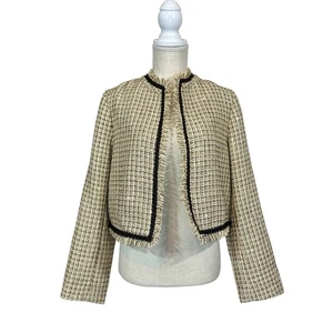 Sundays by We Are Sundays Aleena Tweed Crop Blazer Gold Black Womans Sz LG - Picture 1 of 13