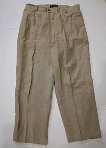 Vintage Structure Linen Pleated Front Pants Mens 34x32 (34x27) Beige Y2K 90s - Picture 1 of 8