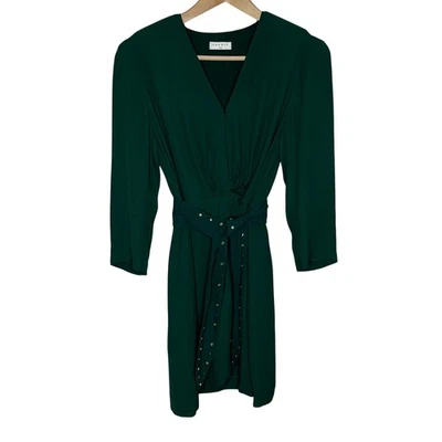 Sandro Paris Prunel Studded Belt Mini Dress Womens 36 Green Holiday Cocktail  - Image 1 of 4