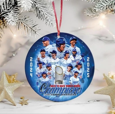 Dodgers World Series Champions Back To Back 2025 Baseball Ceramic Ornament - Image 1 of 3
