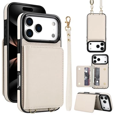 For iPhone 17 Pro Max Air 16 15 14 13 12 11 PU Leather StandCrossbody WalletCase - Image 1 of 4