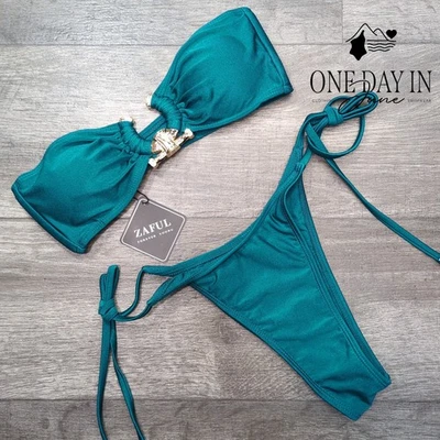 Traje de baño bikini Zaful Bandeau con corbata lateral talla S Foto 1 de 4