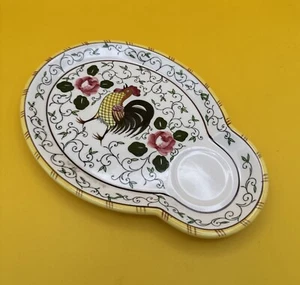 PY Ucagco Vintage Early Provincial Rose And Rooster Snack Plate 10" - Picture 1 of 2