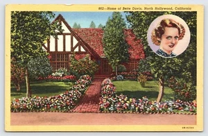 Home of Bette Davis, North Hollywood California Linen Postcard c1946 P4 - Bild 1 von 2