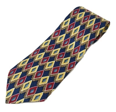 Countess Mara Diamonds Geometric Men's Tie Silk 3.75" W 59" L Red Yellow Blue - Image 1 of 3