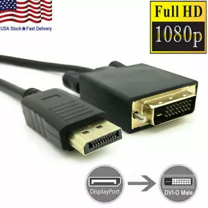 DisplayPort 6 piedi placcato oro da DP a DVI-D maschio adattatore cavo dual link 1080p - Foto 1 di 9