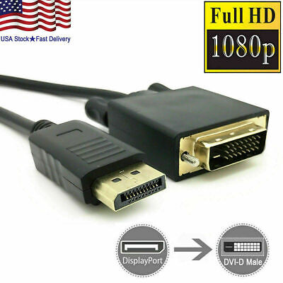 6 Feet Gold Plated DisplayPort DP To DVI-D Male Dual Link Cable Adapter 1080p • 6.40$