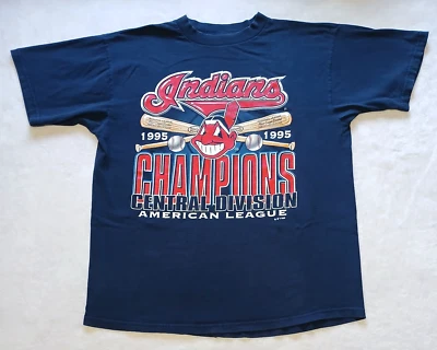 Vintage Cleveland Indians T Shirt XL Logo 7 Central Division Champions 1995 MLB - Image 1 of 4