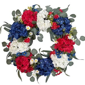 Decorazioni Ghirlanda Patriottica, 24 Pollici Ortensia 4 Luglio Corone per Front Do - Foto 1 di 12