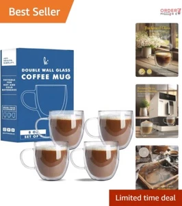 4-Pack 8oz Insulated Borosilicate Glass Coffee Mugs - Elegant & Durable Design - Picture 1 of 11