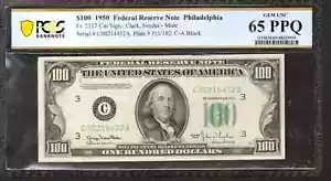 1950 $100 FEDERAL RESERVE NOTE PHILADELPHIA FR.2157-Cm MULE PCGS B GEM 65 PPQ - Picture 1 of 2