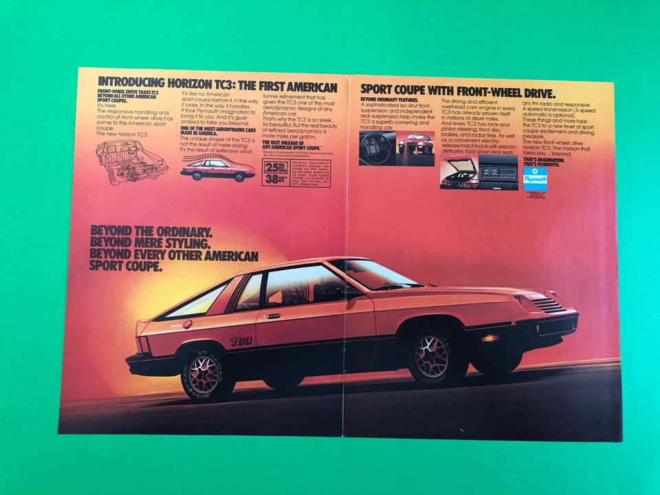 PLYMOUTH HORIZON TC3 ORIGINAL VINTAGE PRINT AD ADVERTISEMENT - Image 1 of 1