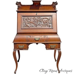 antique Tiger oak RJ Horner slant lid desk victorian carved dragon 1890 eastlake - Picture 1 of 24