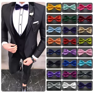 BOW TIE MENS ADJUSTABLE SOLID COLOR WEDDING TUXEDO NECKTIE - Picture 1 of 43