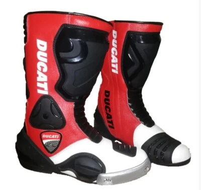 NEW DUCATI CORSE BIKER MOTORBIKE MOTORCYCLE RACING LEATHER BOOTS / SHOES - Image 1 of 4