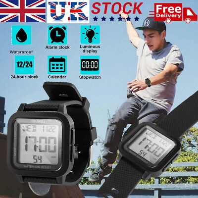 Retro Men Women Luminous Digital LED Alarm Fashion Waterproof Sports Wristwatch - Image 1 of 4