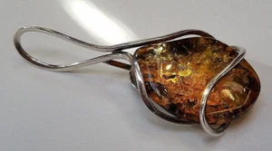 NATURAL BALTIC AMBER 925 STERLING SILVER GORGEOUS PENDANT 2 7/8" HANDMADE POLAND - Picture 1 of 9