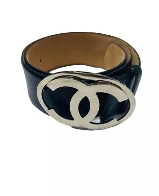 Cinturón Chanel Coco Mark Hebilla Cuero Negro x Plata Talla 75/30  Foto 1 de 4