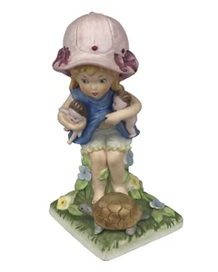 Seymour Mann Bisque Figurine Girl With Baby Dolls and Turtle 1978 7.5" - Picture 1 of 7