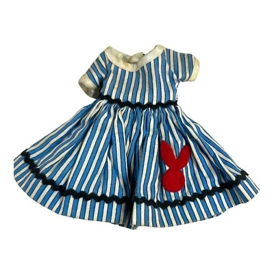 Vintage Handmade Barbie Blue White Striped Mod Dress Red Bunny Easter Dance - Image 1 of 3