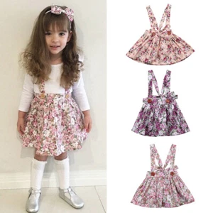 Newborn Toddler Baby Girl Floral Party Princess Bib Strap Skirt Dress Clothes - Picture 1 of 10
