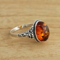Cognac Oval Antique BALTIC AMBER Ring 925 STERLING SILVER #3843 Brown Size 8