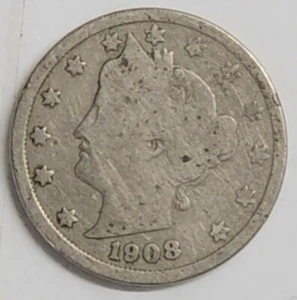 Liberty "V" Níquel 1908 - Estado circulado - Imagen 1 de 2