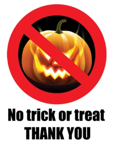 Sin truco ni trato golosinas de Halloween no bienvenida pegatina signo aviso calcomanía - Imagen 1 de 1