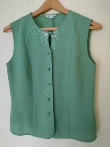 Ladies Smart Stylish Green Blouse Fitted Waistcoat Sz S - M Korea Gangnam Style - Picture 1 of 9